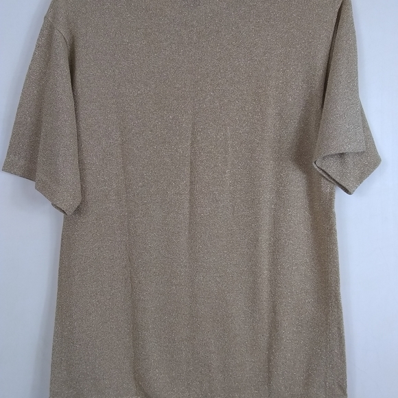Lisa Originals Sweater Women's M Shrt Slv Pullover Gold Metallic Cotton Blnd EUC - Picture 6 of 8